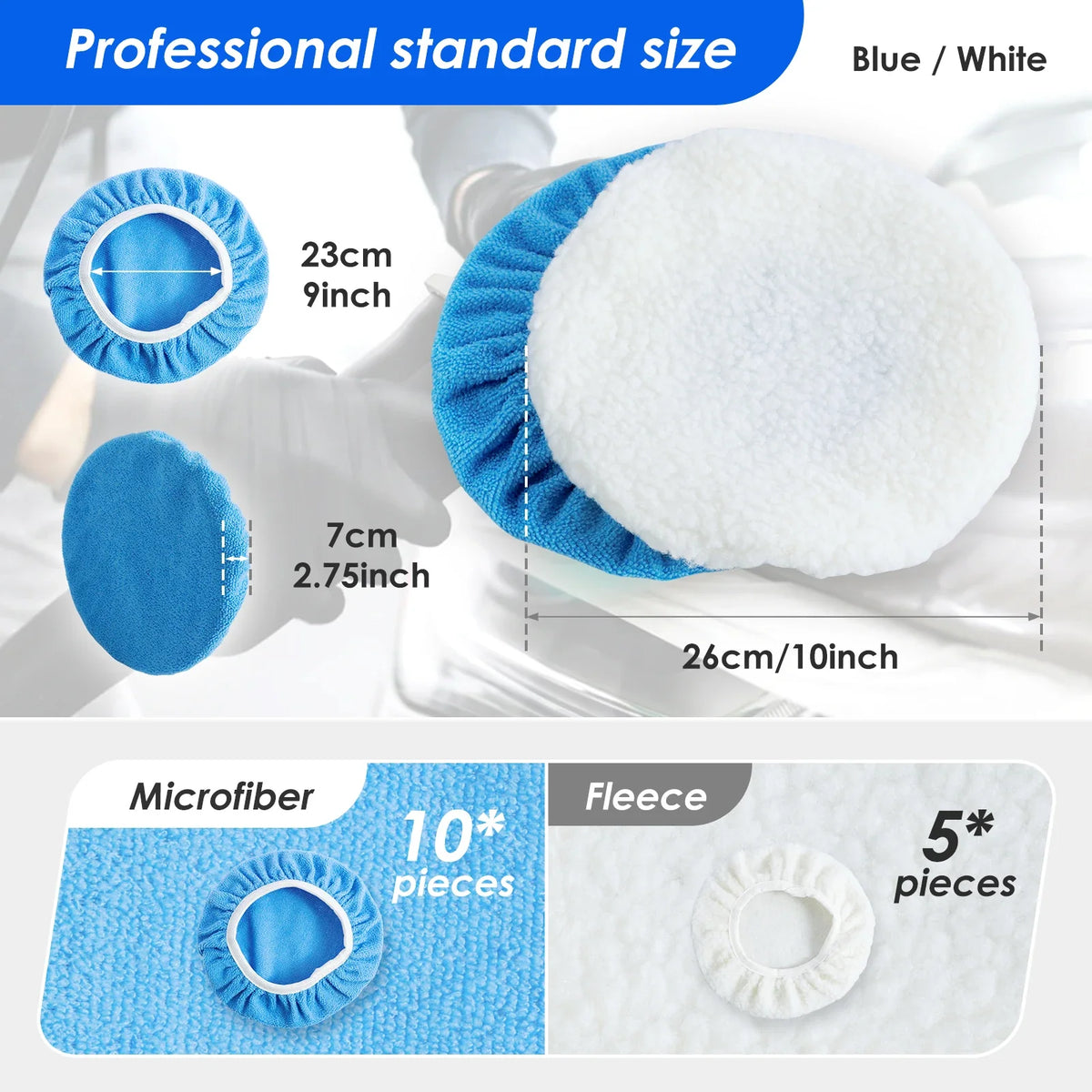 15Pcs Car Polishing Buffing Pad Set 7-10 Inch Microfiber & Wool