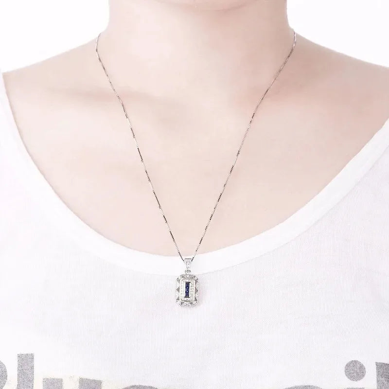 Women's White CZ Pendant Necklace – Silver & Gold-Tone Chain