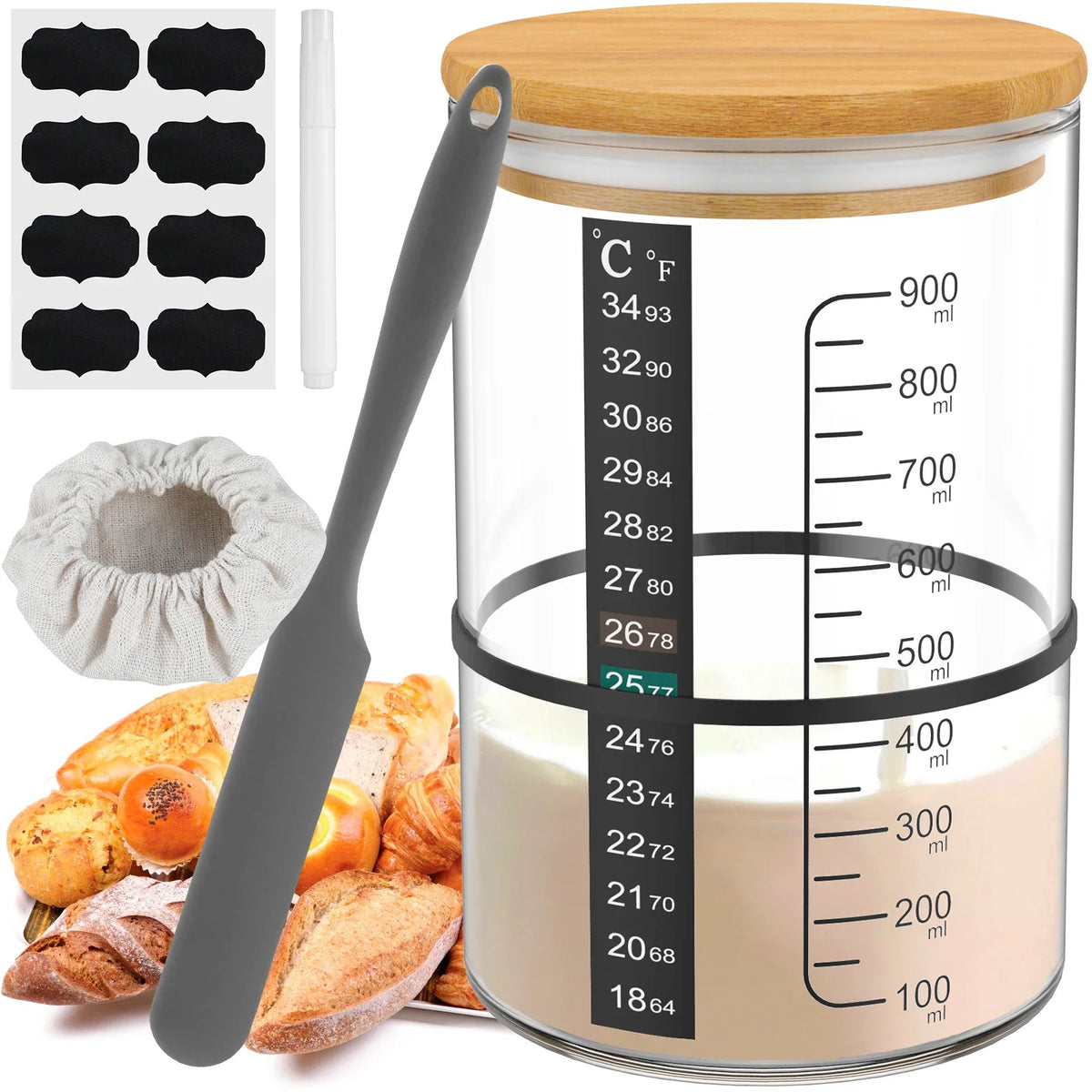 Sourdough Starter Jar Kit 900ml Glass Fermentation Container