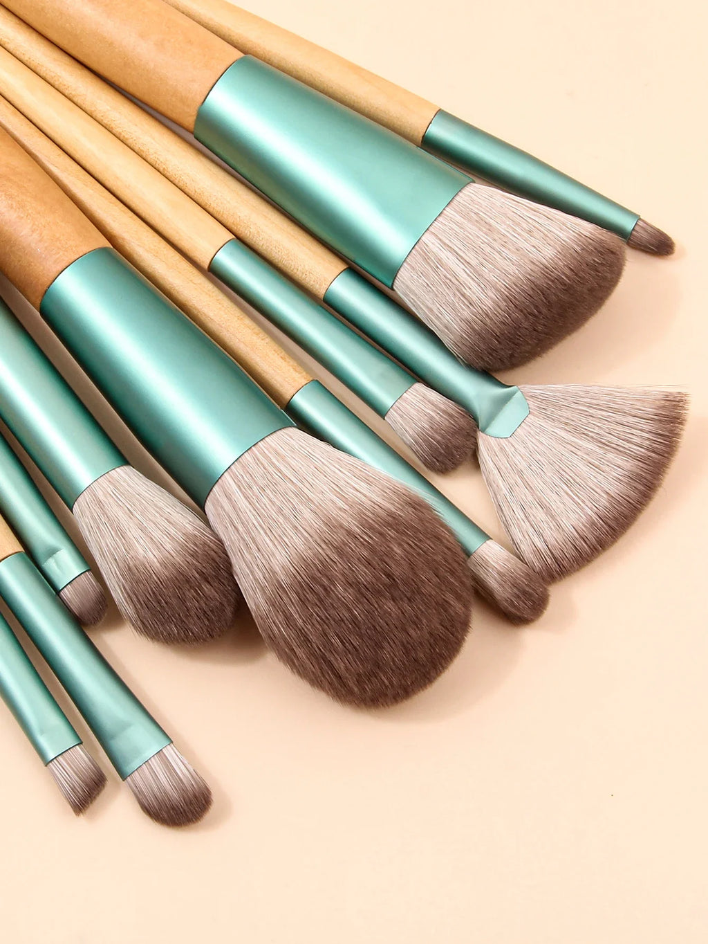 10-Piece Wooden Makeup Brush Set with Storage Bucket