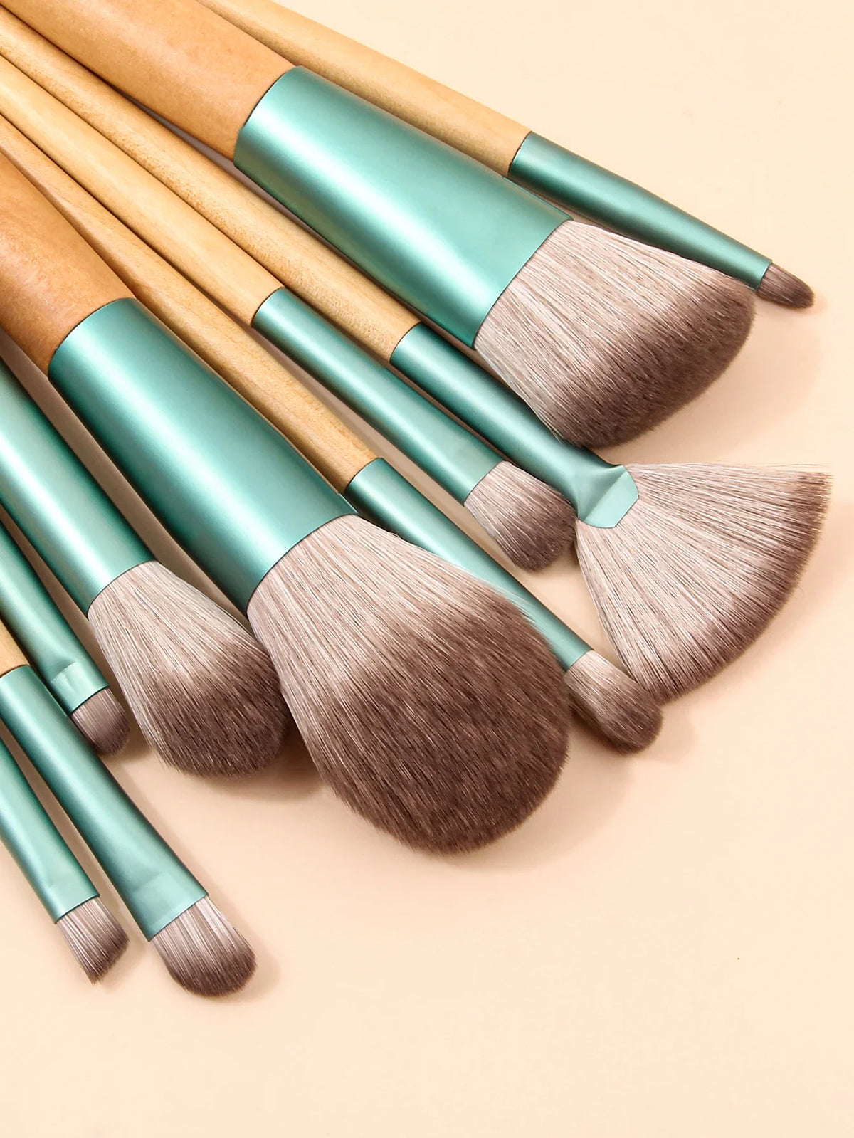 10-Piece Wooden Makeup Brush Set with Storage Bucket