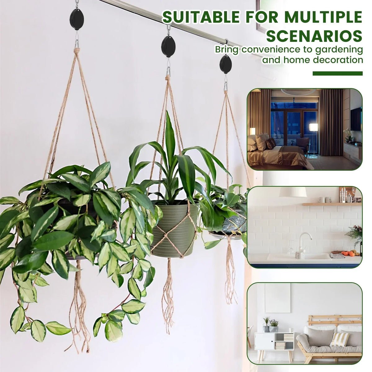 2-Pack Retractable Plant Pulley Hooks – Auto Lock Heavy Duty