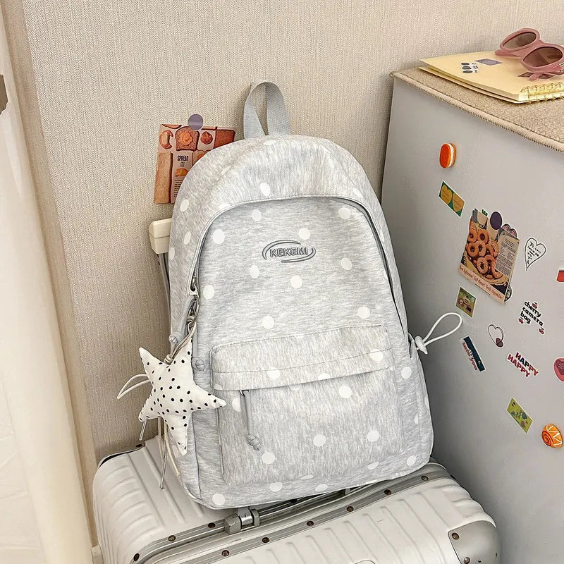 Korean Star Polka Dot Backpack – Large Capacity Women's School Bag