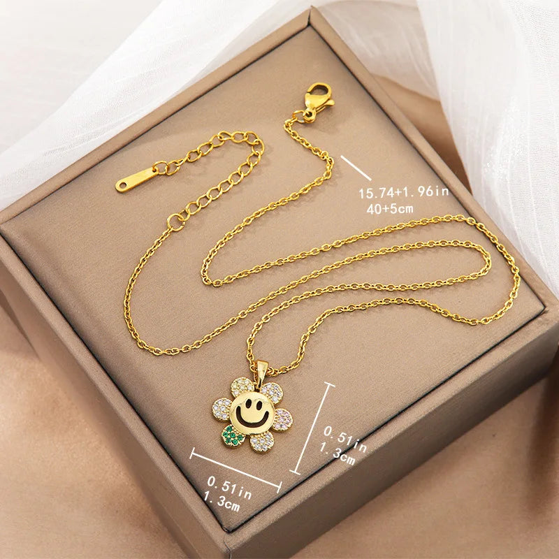 Sunflower Pendant Necklace – Gold Copper & Zircon for Women