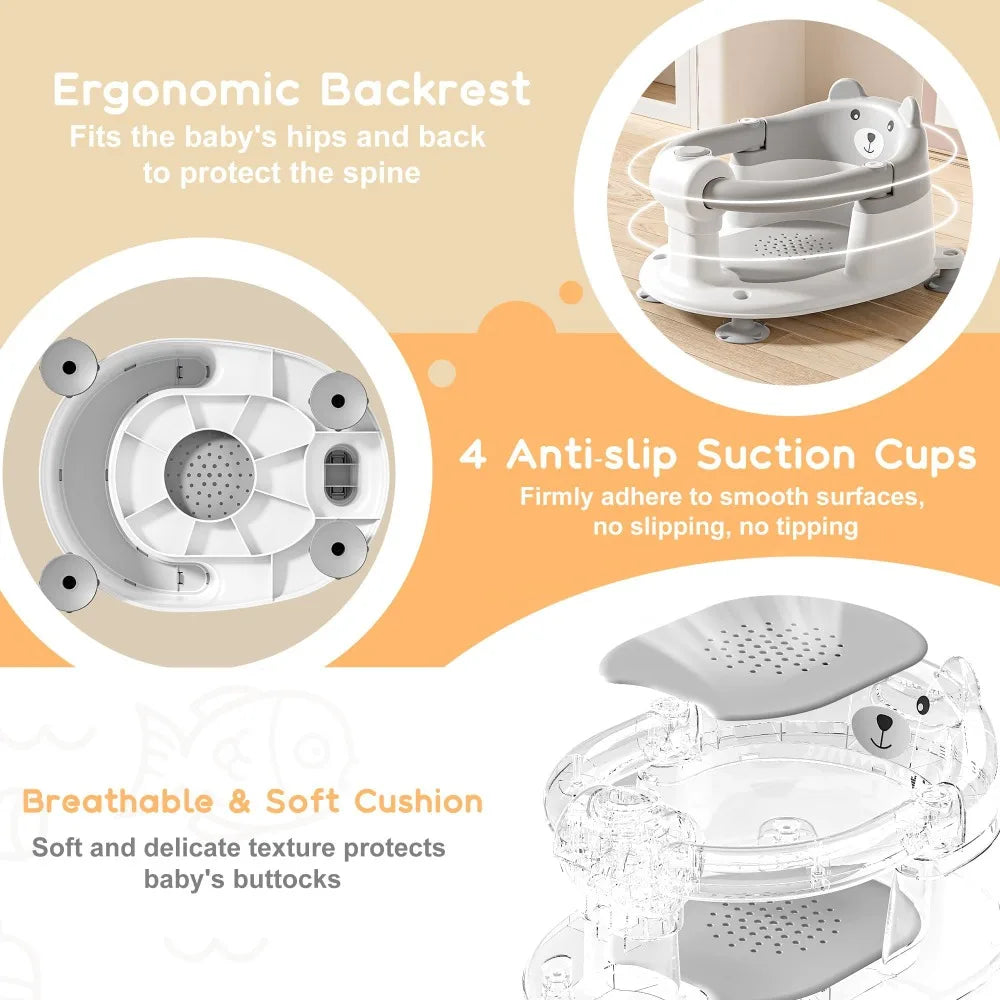 Non-Slip Baby Bath Seat with 4 Suction Cups | Infant Tub Chair