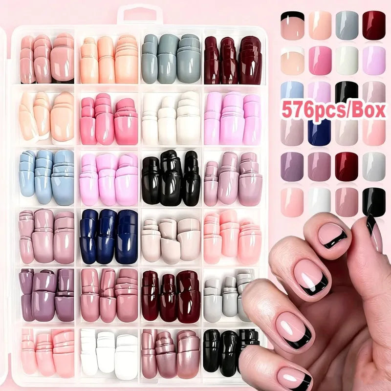 576pcs Press On Fake Nails Mixed Shapes Colorful Full Cover Tips
