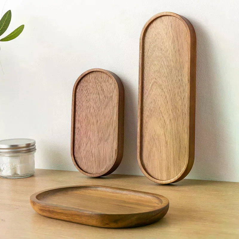 Japanese-Style Solid Wood Round Dessert & Snack Tray Plate