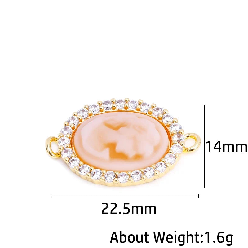 18K Gold Plated Zircon Oval Cameo Pendant Charms – 3 Colors