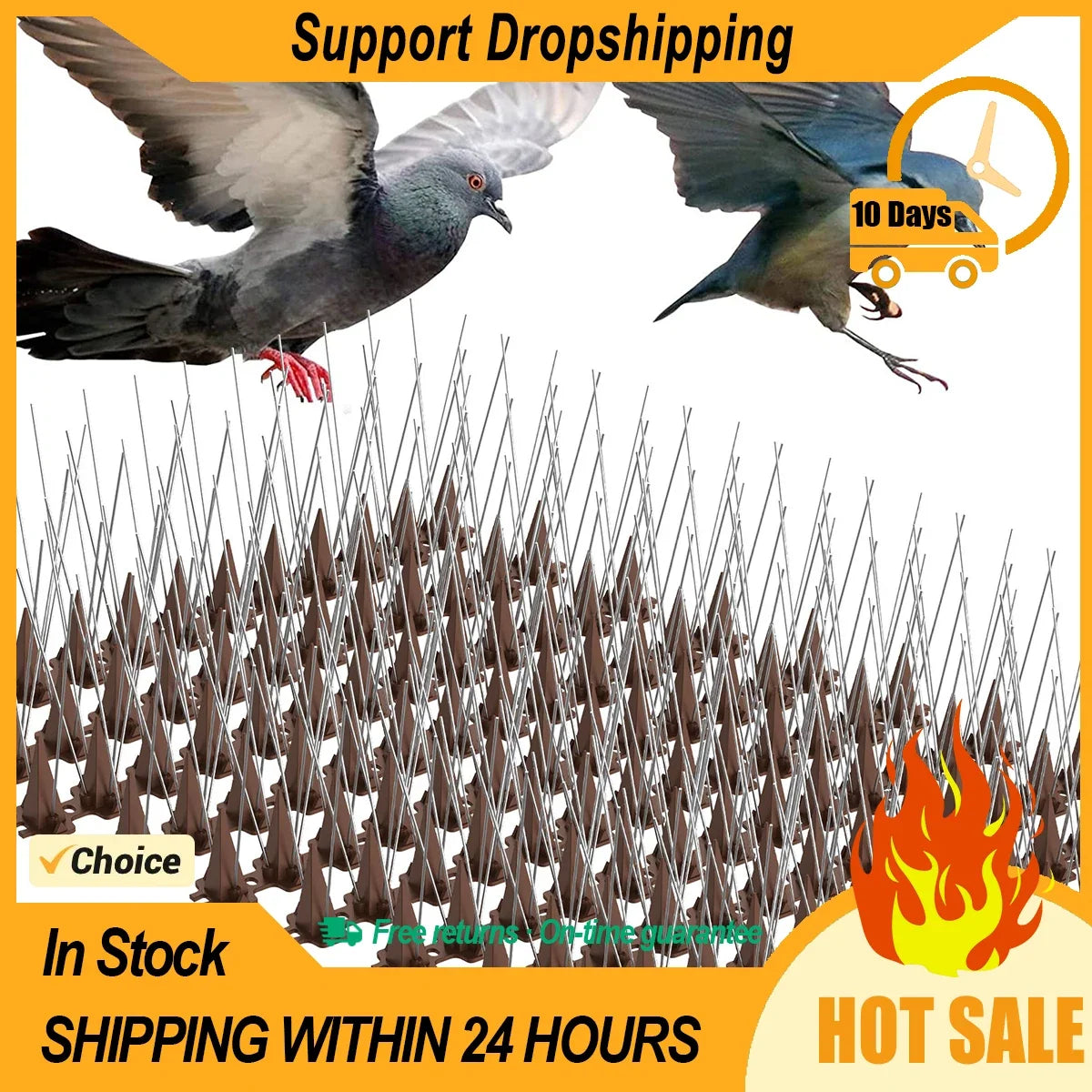 Stainless Steel Bird Spikes 10-Set – Fence & Roof Deterrent