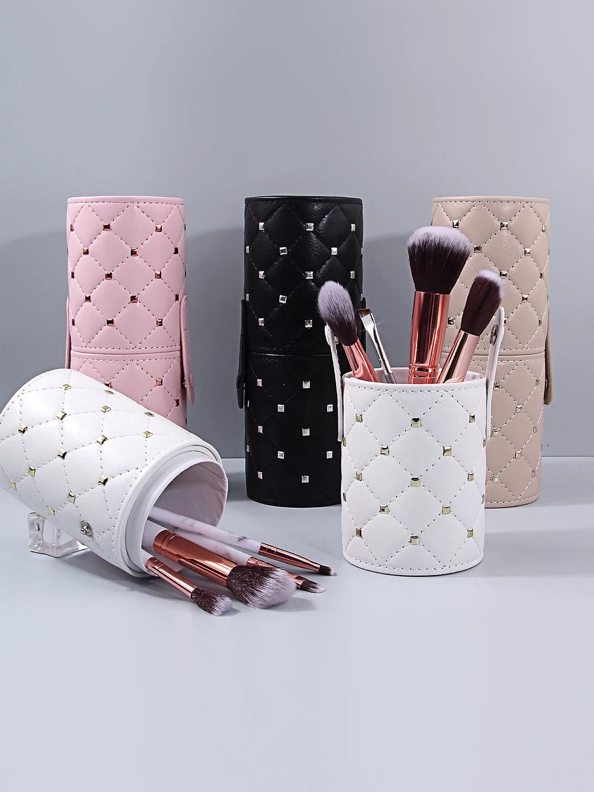Diamond Lattice PU Makeup Brush Holder – Travel Organizer