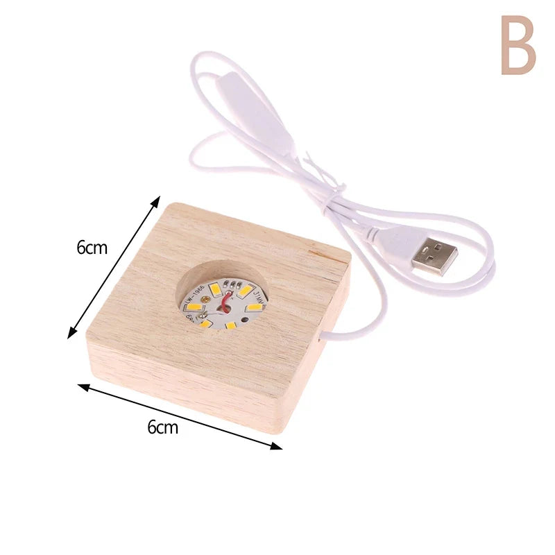 LED Solid Wood Square Night Light USB Lamp Base 5–10CM