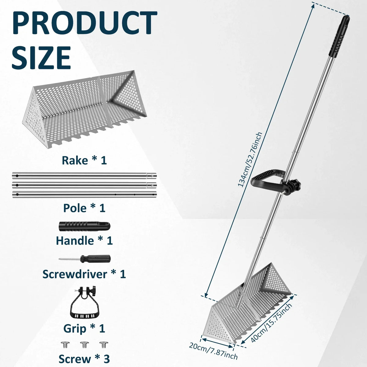 Stainless Steel Sand Flea Rake & Beach Sifter – 52" Handle