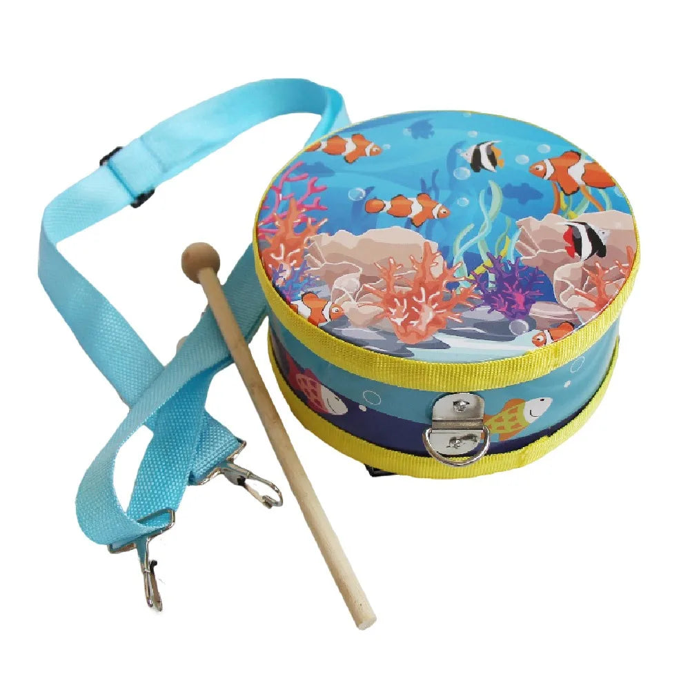 Kids Wooden Percussion Drum – Animal Pattern & Carry Strap