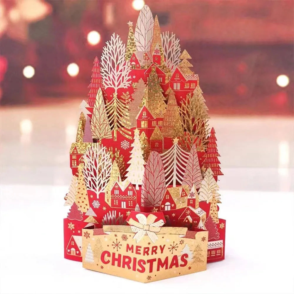 3D Pop-Up Christmas Greeting Card with Envelope – Gold Craft