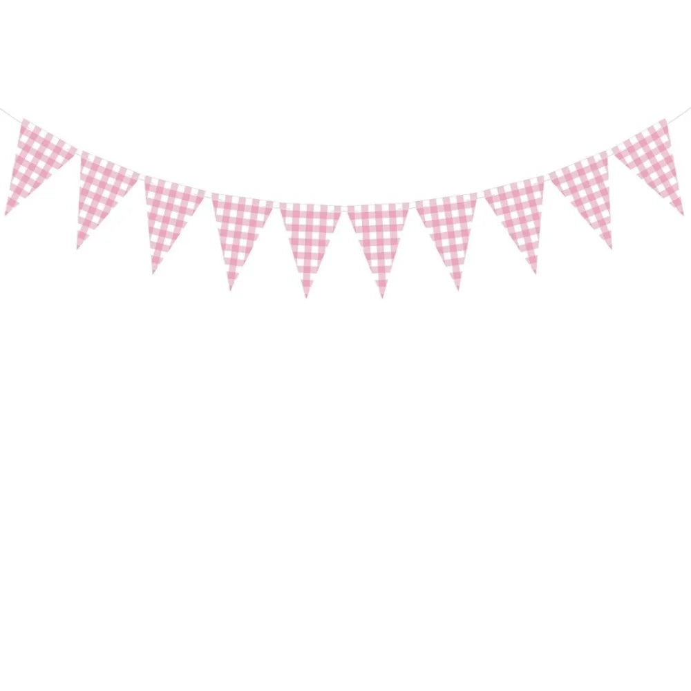 Pink Checkered Party Tableware Set – Serves 25 Guests