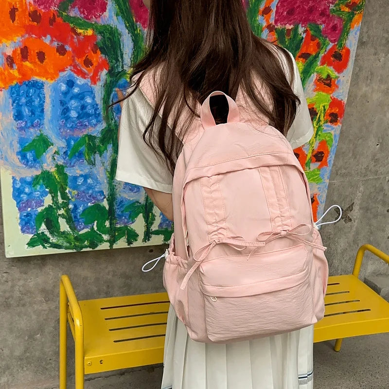 Drawstring Bow Backpack for Women – Lightweight Travel & School Bag