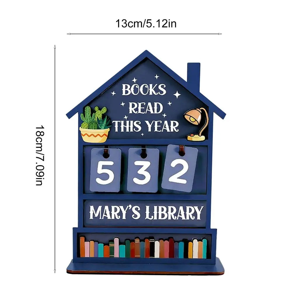 Wooden Book Counter Tracker – Annual Reading Sign & Shelf Decor