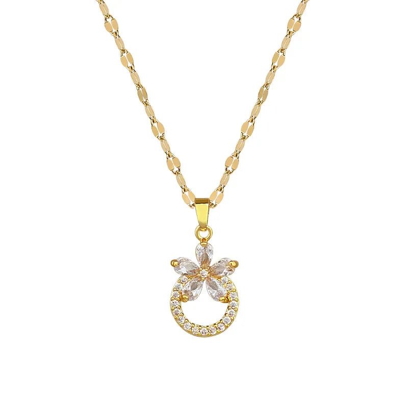 Flower Hoop Pendant Necklace Gold Stainless Steel – Nixie