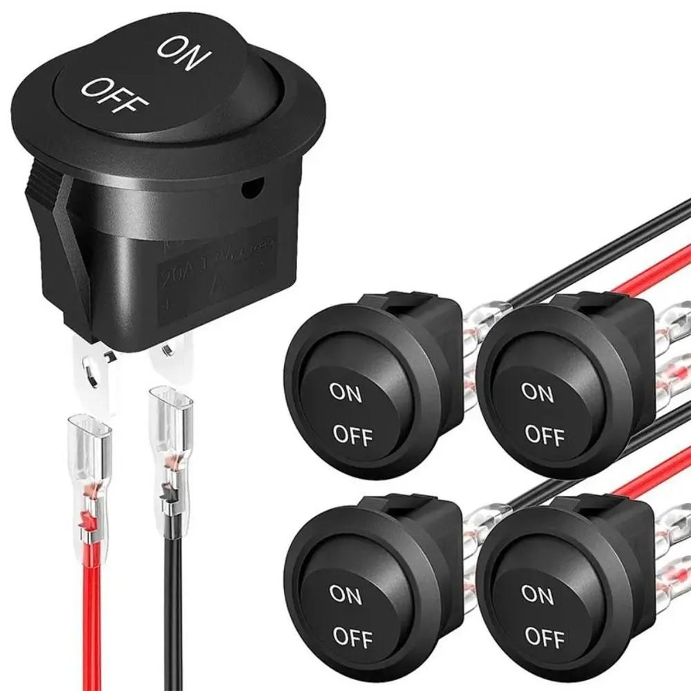 5-Pack Mini Round Rocker Switch SPST ON/OFF 12V 24V 20mm + Wires