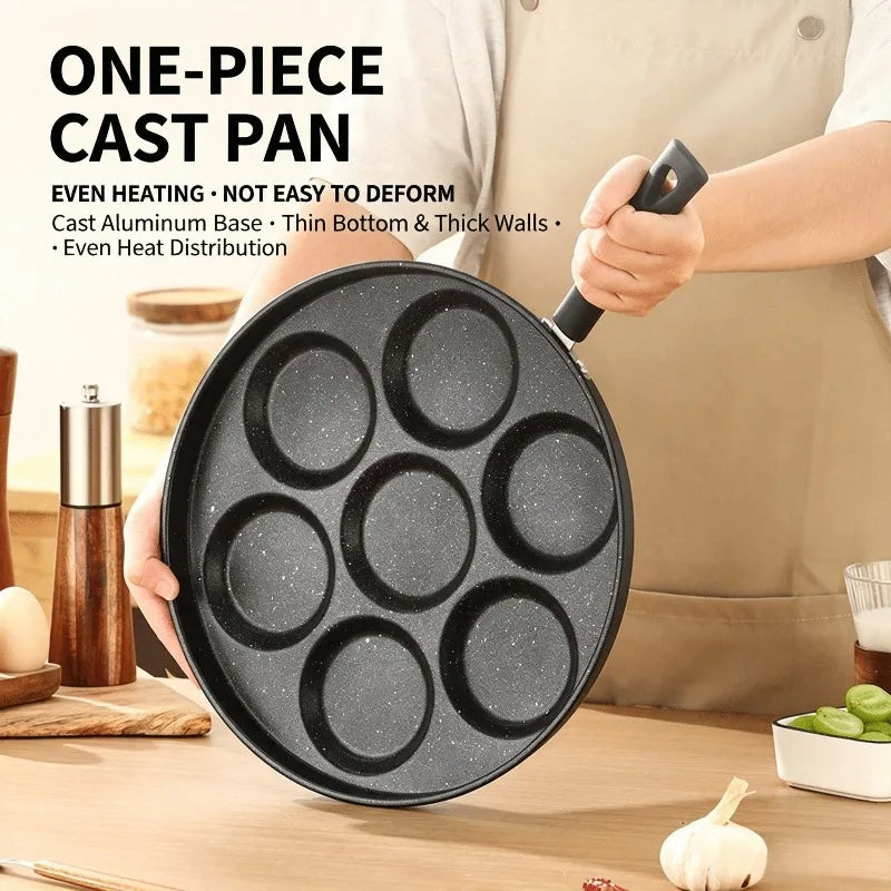 Cast Iron 7-Hole Egg Skillet Set with Tongs – Induction Safe