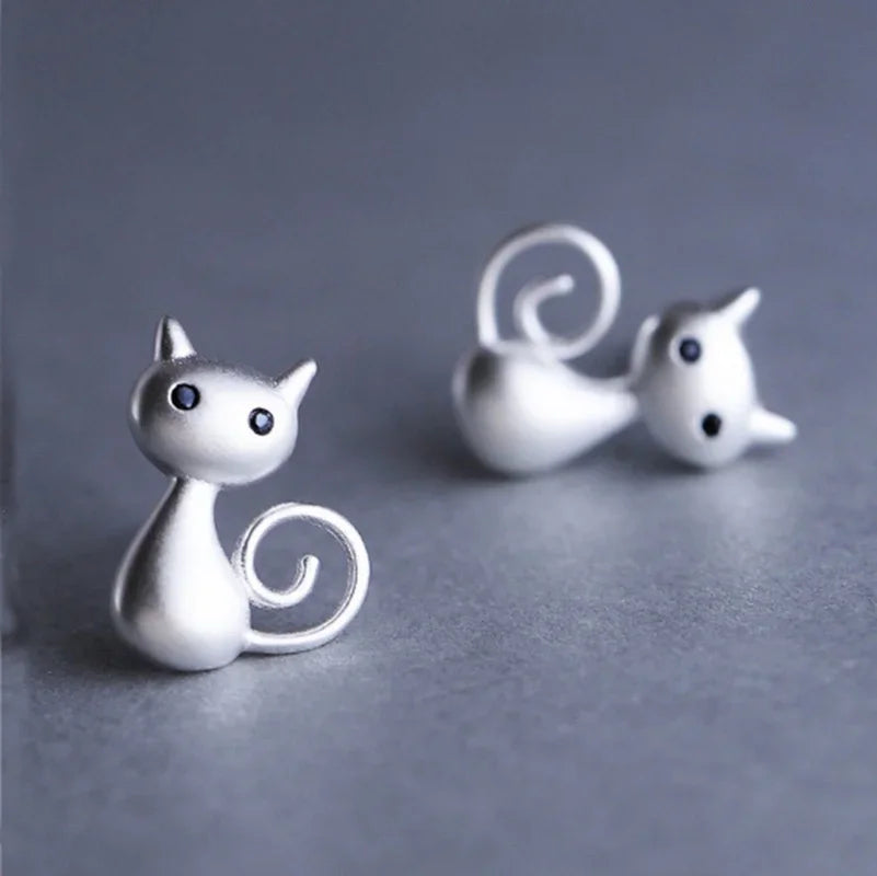 2Pcs Cute Cat Ear Stud Earrings – Silver-Plated Fashion Jewelry