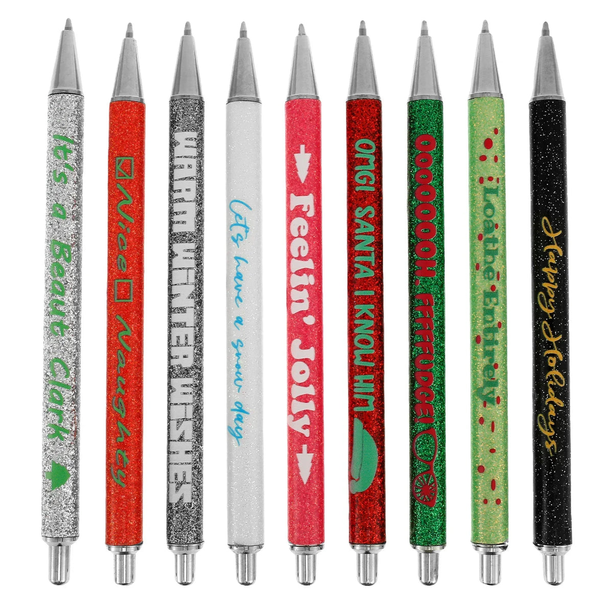 Glitter Metal Ballpoint Pens Set of 9 | Retractable Bling Pens