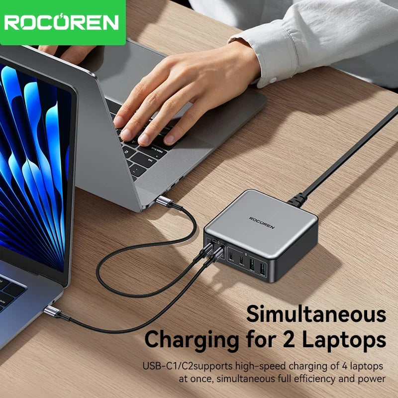 Rocoren 200W GaN Charger 6-Port USB-C PD Fast Charging Station