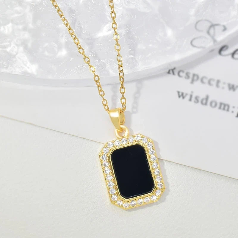 Black Square Pendant Necklace – Gold Collarbone Chain | Nixie