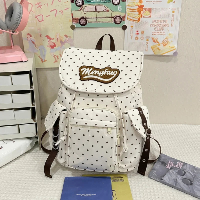 Korean Polka Dot Backpack – Large Cute School Bag for Girls