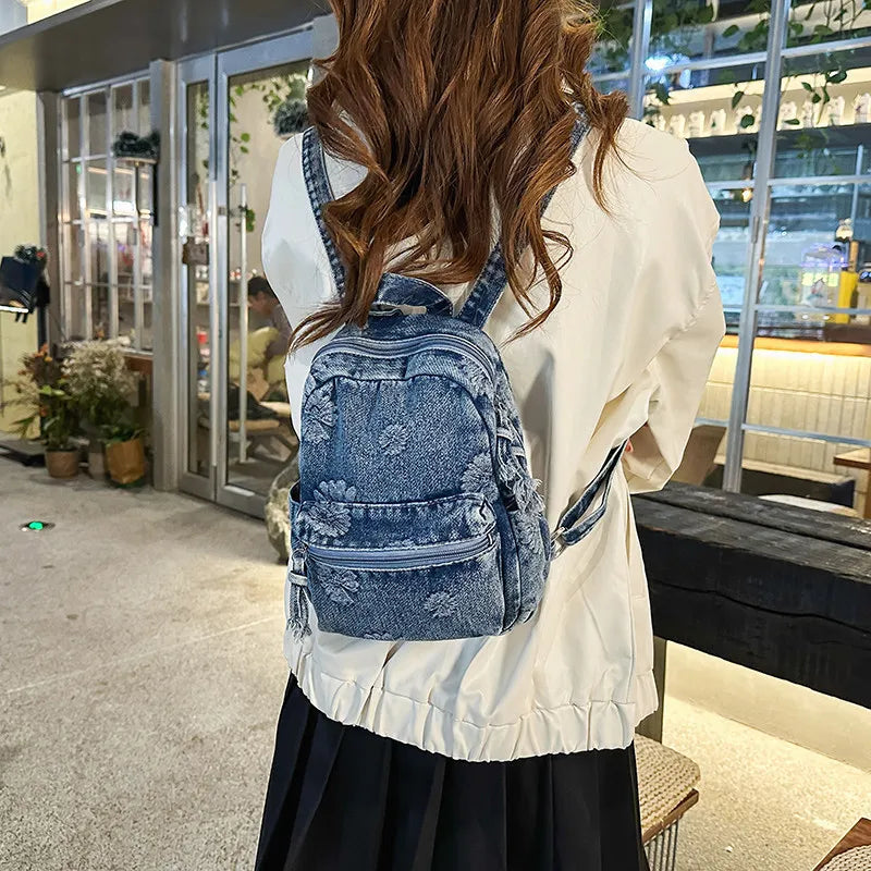 Vintage Japanese Denim Small Backpack – Lightweight Travel Bag