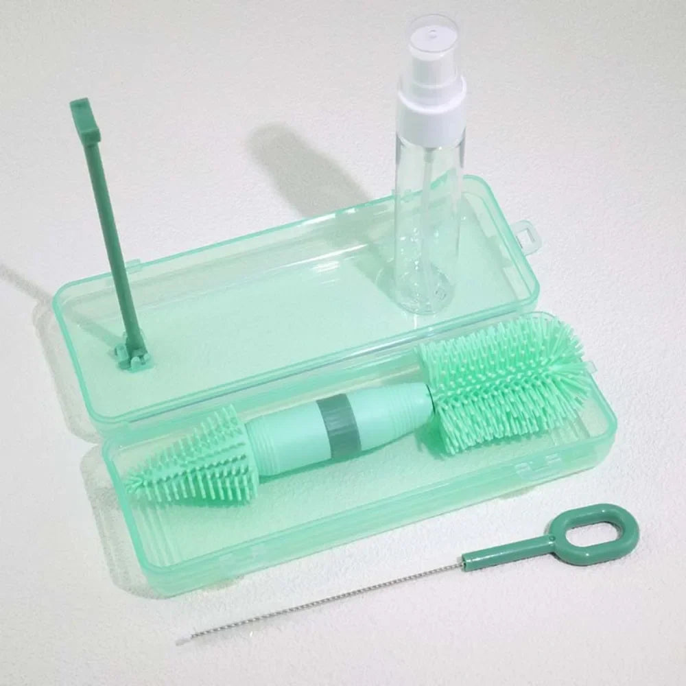 Silicone Bottle Cleaning Brush Set – 360° Rotating & Storage Box