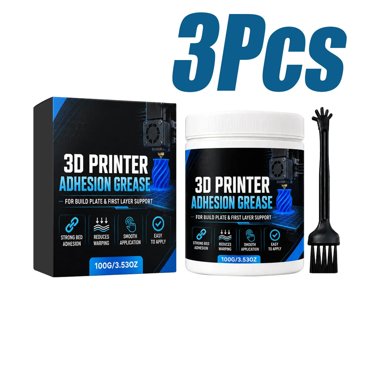 3D Printer Bed Adhesion Grease with Brush – PLA ABS PETG