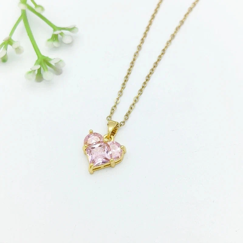 Women's Heart Pendant Necklace – Stainless Steel Collarbone Chain