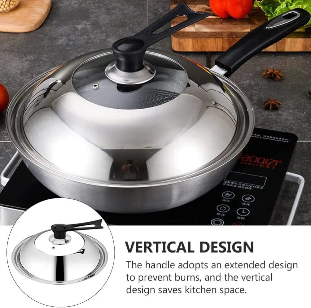 Stainless Steel Wok Lid 30–36cm | Visible Glass Pot Cover