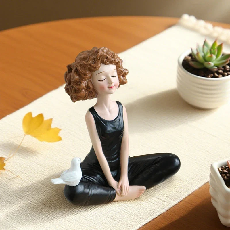 Yoga Girl Resin Figurine – Meditation Statue Desk Ornament