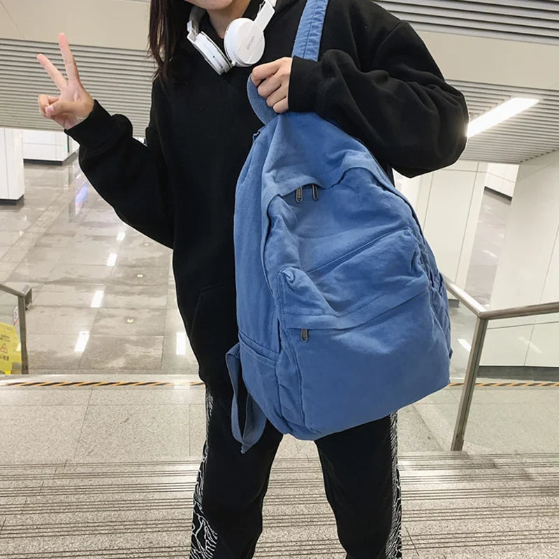 Vintage Canvas Backpack Y2K Preppy Laptop Travel Bag Unisex