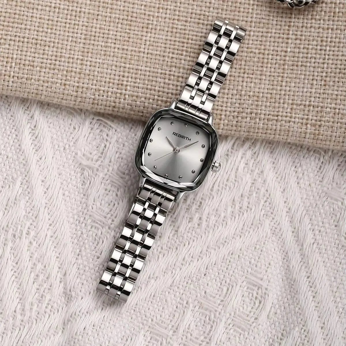 REBIRTH Women's Retro Square Quartz Watch – Steel Strap