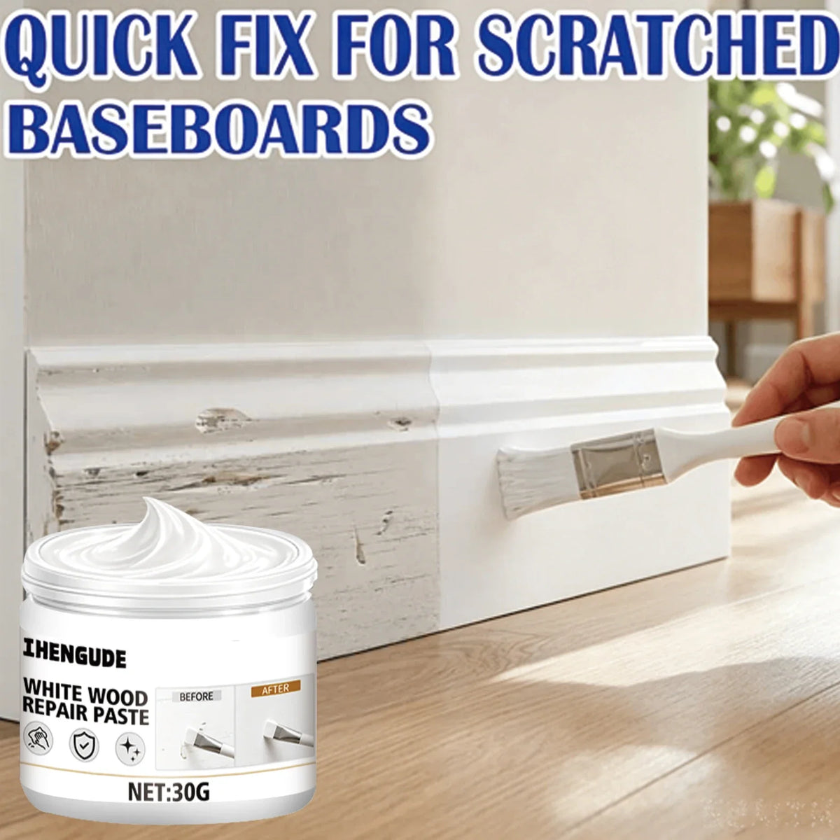 White Wood Repair Paste – Fix Scratches, Gaps & Worn Trim