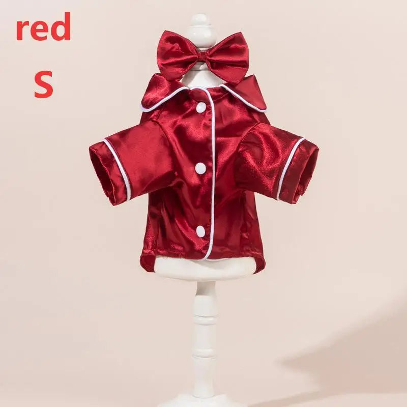 Satin Dog Pajamas Set with Bow Headband | Soft Pet Sleepwear