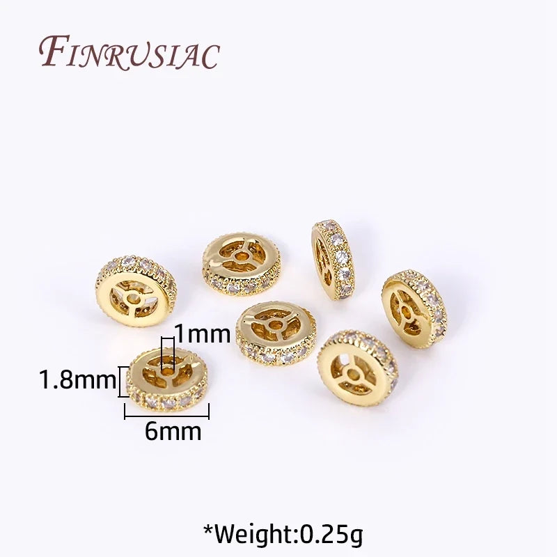 18K Gold Plated Zircon Wheel Spacer Beads – 2 Sizes DIY Jewelry