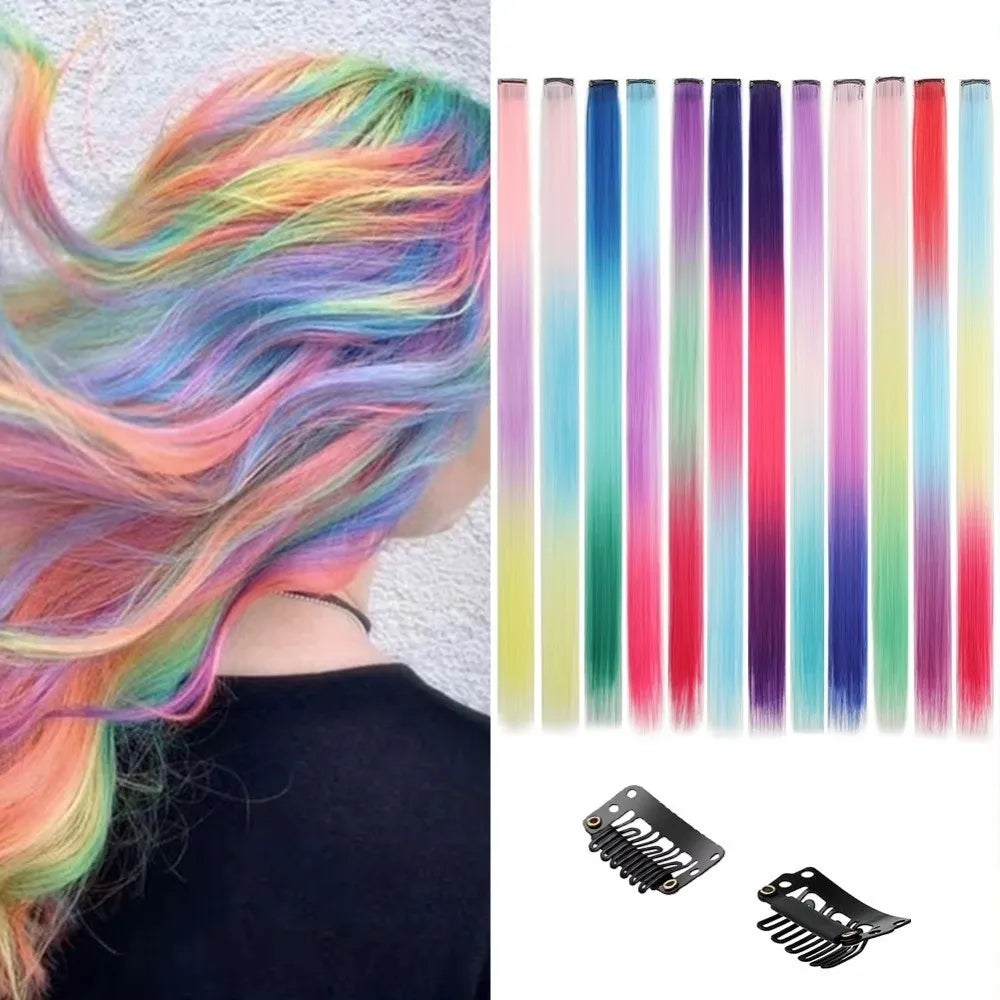 Rainbow Clip-In Hair Extensions – 22" Colorful Highlights