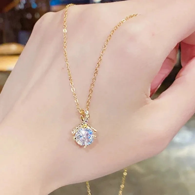 Women's Gold Micro-Paved Cubic Zirconia Pendant Necklace