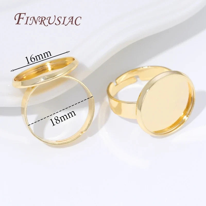 14K Gold Plated Adjustable Ring Settings Blank Bezel DIY Jewelry