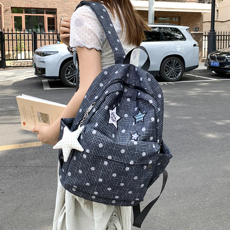 Korean Star Polka Dot Backpack – Large Capacity Nylon Bag