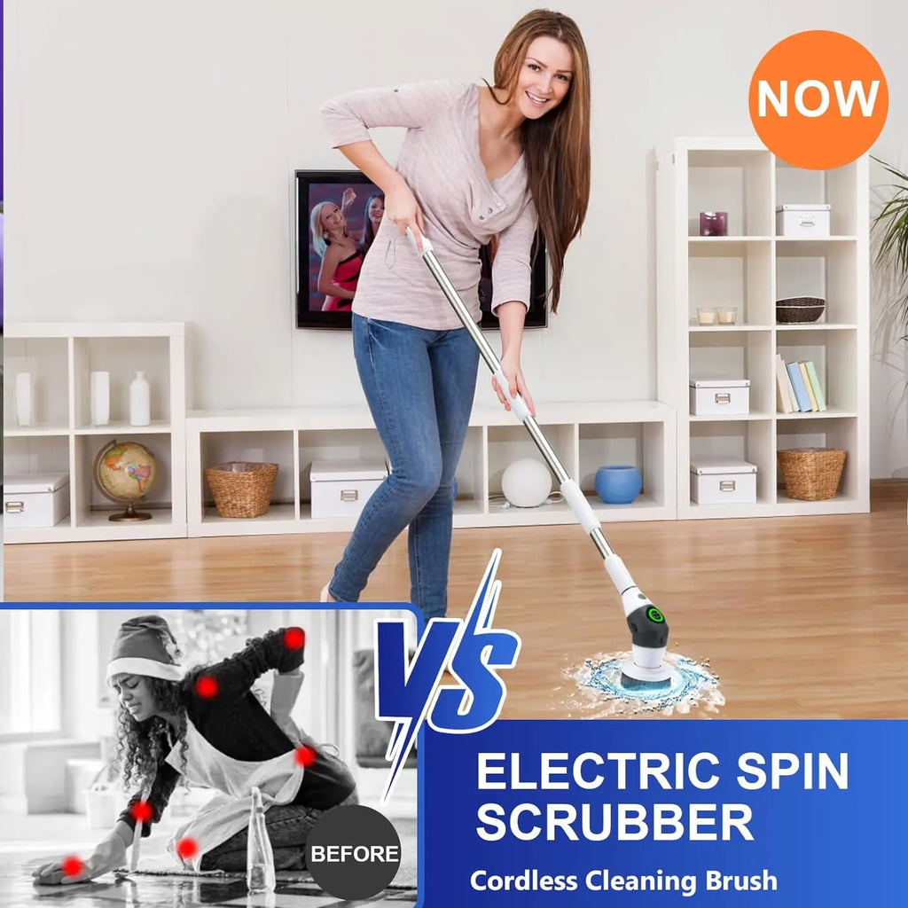Electric Spin Scrubber – Cordless 8-in-1 Brush with LED Display