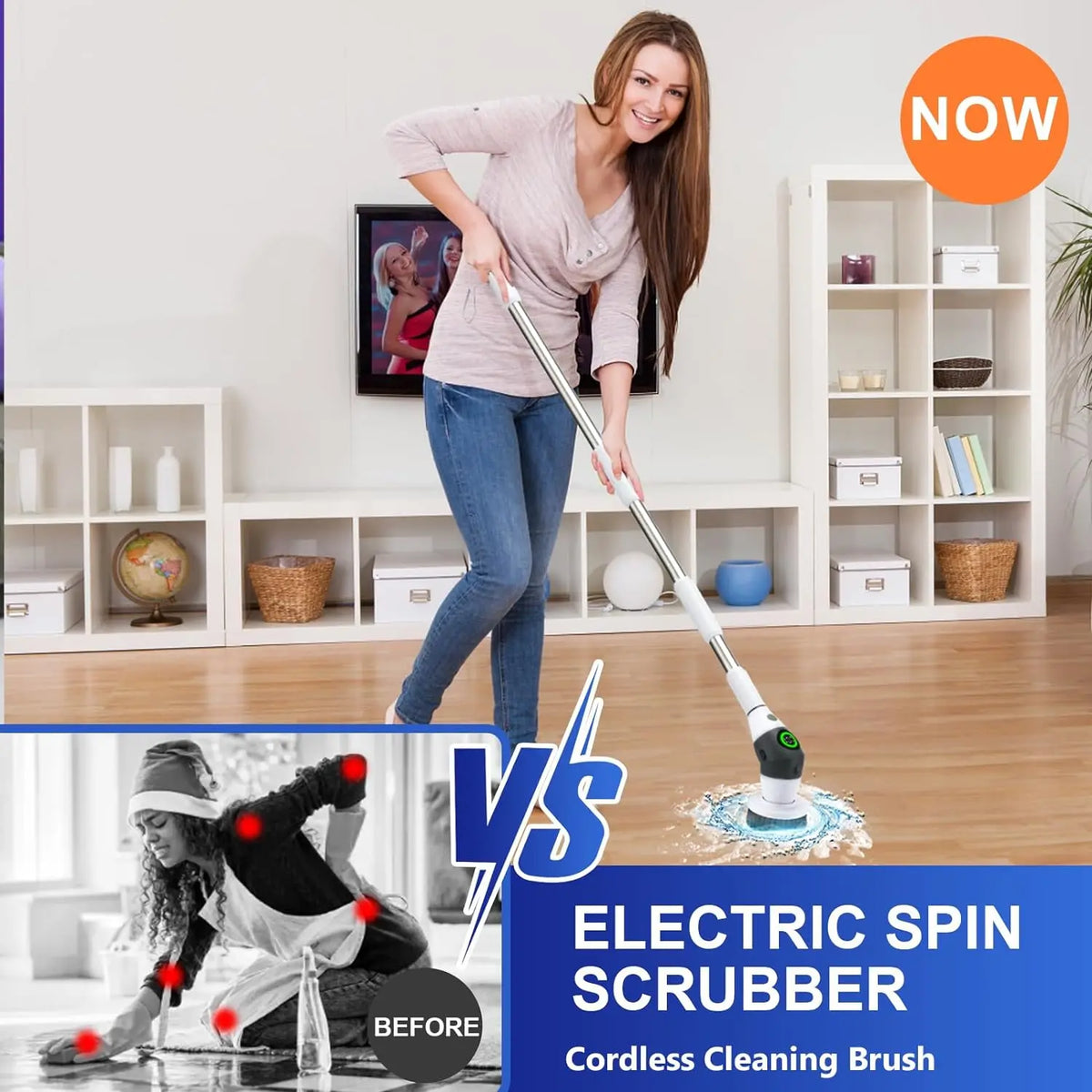 Electric Spin Scrubber – Cordless 8-in-1 Brush with LED Display