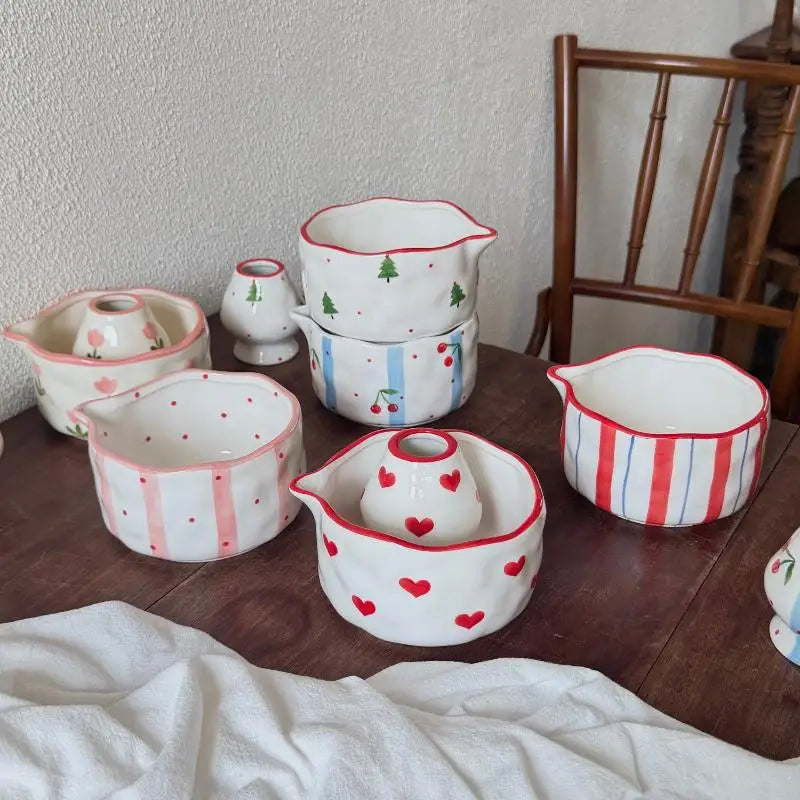 Handcrafted Ceramic Mixing Bowl Set with Pour Spout & Insert