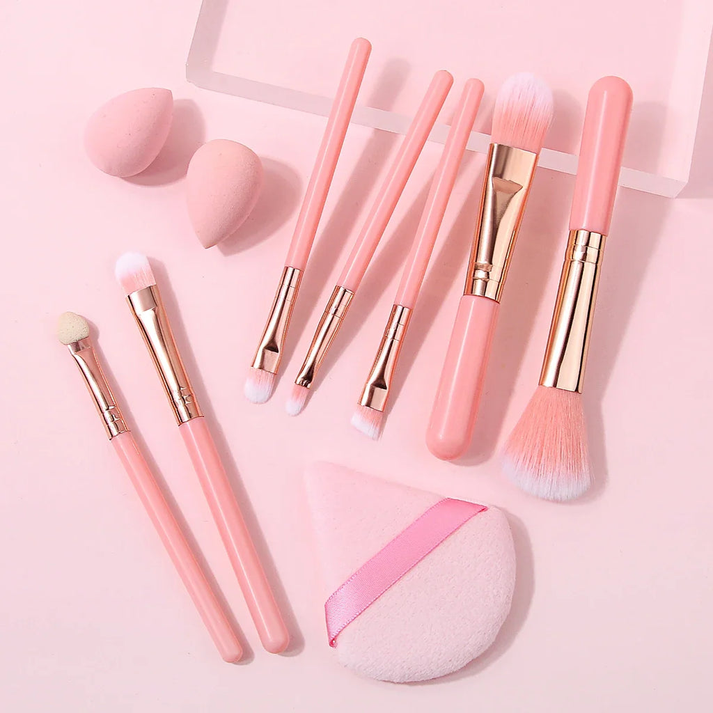 10-Piece Makeup Brush Kit with Powder Puff & Sponge