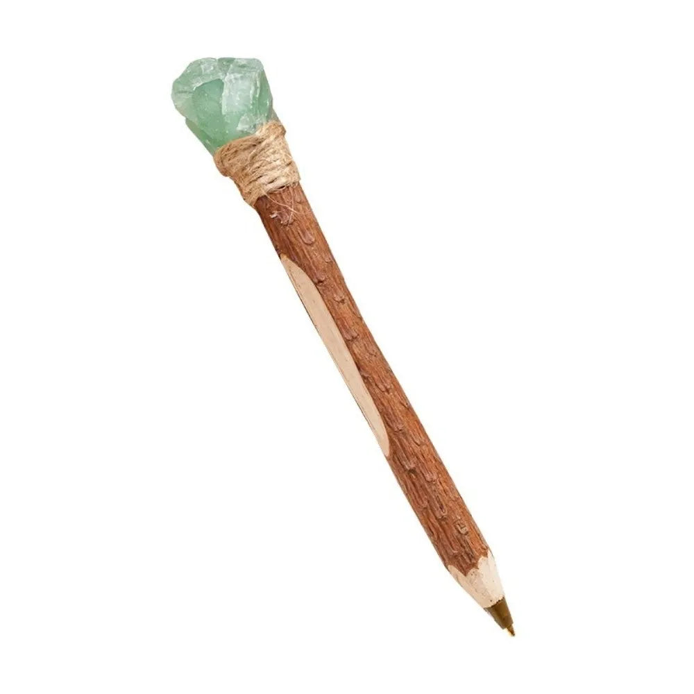 Handmade Natural Crystal Ballpoint Pen – Wooden Wand Writing Pen