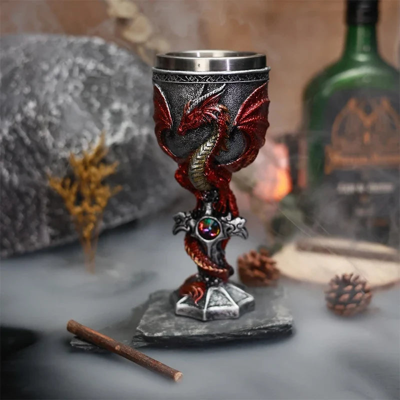 Medieval Dragon Goblet Resin & Stainless Steel Chalice Cup